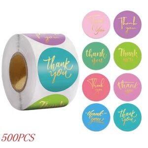 500pcs 1inch Multi-Colored Thank You Stickers Roll - Brand New